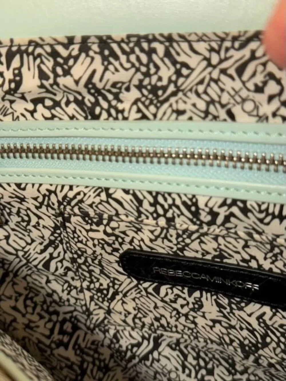Rabecca Minkoff Leather Mint green Large envelope silver Accent studs woven Clut